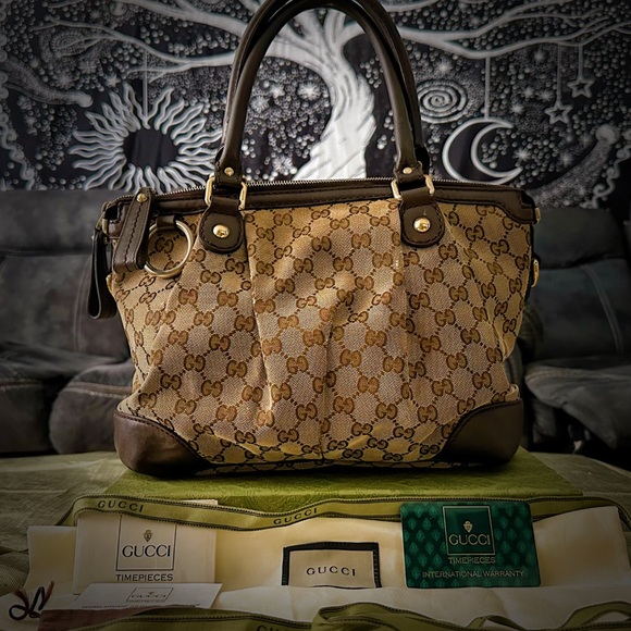 Gucci Handbags - Vintage Gucci Brown Shoulder Bag with Monogram Canvas and Gold Hardware
